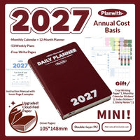Planwith 2027 Weekly Planner A6 8-Grid Layout Hardcover Agenda Annual Tracker Month Plan Lunar Date Organizer for Adult Student