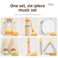 Montessori 6-in-1 Wooden Percussion Set - Music Discovery Kit for Toddlers 1-3 | Xylophone, Shakers, Sensory Toys & Gift
