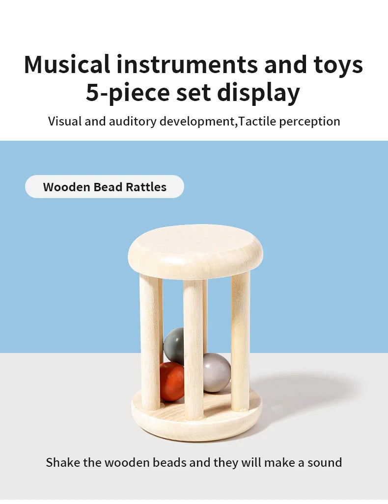 Baby Handheld Bell Musical Instrument Toys Montessori Wooden Gripping Bed Bell Drum Orff Ringing Instrument Percussion Kids Gift