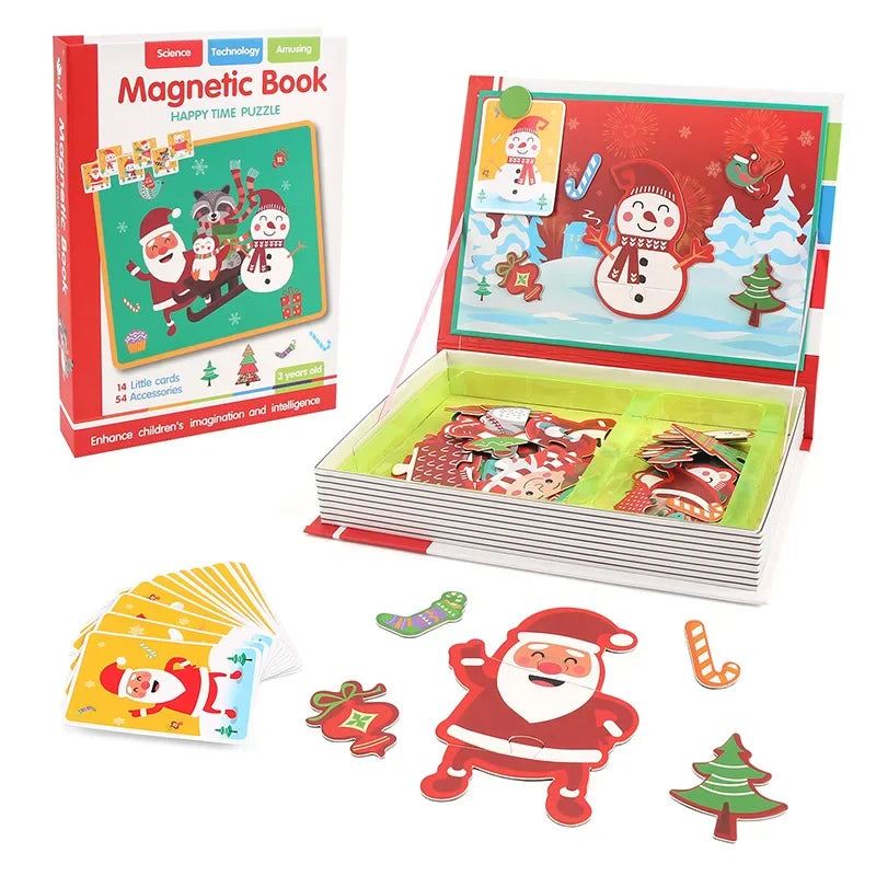 Montessori Magnetic Busy Book 3D Cartoon Puzzles Jigsaw Funny Brain Training Game Educational Learning Toys for Kids Gift Xmas