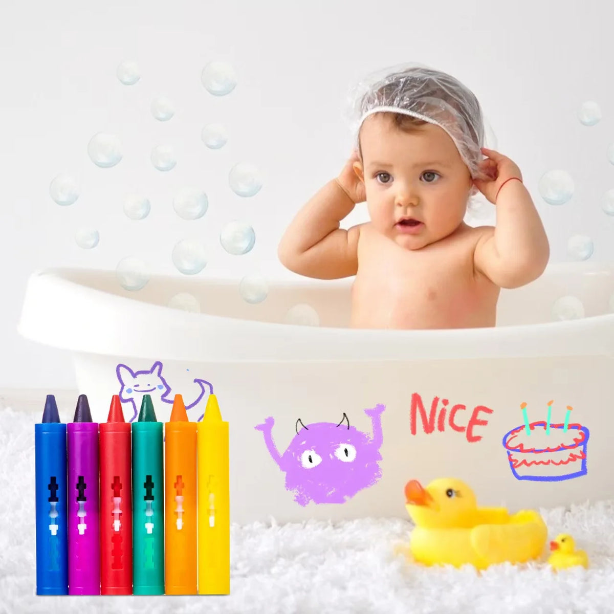 6pcs set Washable Bath Crayons-Colorful, Easy-Clean Markers for Youngsters, Fun Shower Draw in the Tub Graffiti Toy
