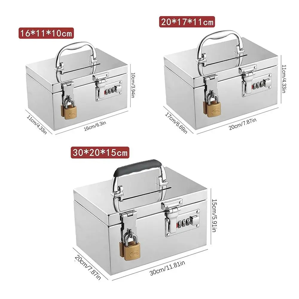 Stainless Steel Bank Password Lock-Box Financial Security Portable Register Bill Box Combination Lock/Padlock Cash Box