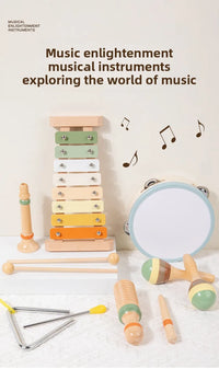 Montessori 6-in-1 Wooden Percussion Set - Music Discovery Kit for Toddlers 1-3 | Xylophone, Shakers, Sensory Toys & Gift