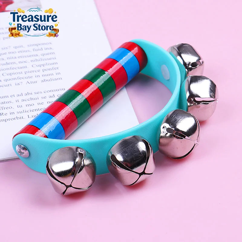 1PC Children's Intellectual Props Handbell Hand Bells With 5 Jingle Bells Wood Handle Musical Instrument Toy For Music Class