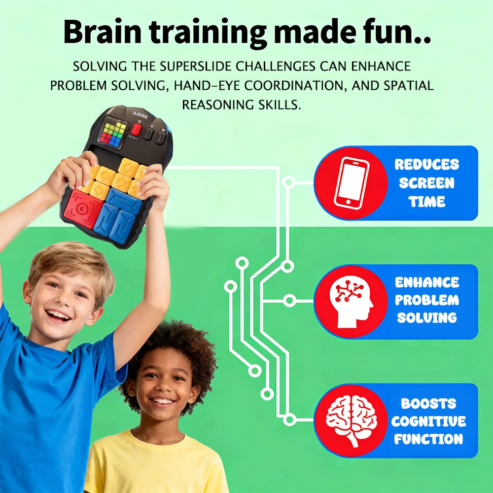 Electronic Sliding Block Puzzle with Multiple Challenges & LED Screen, Portable Educational Game for Kids to Develop Logic, and