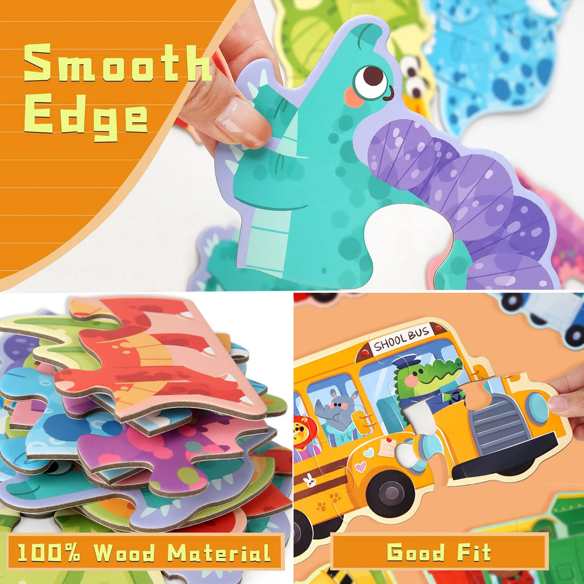 Wooden Jigsaw Puzzles for Toddlers Cartoon Animal Paper Puzzles Montessori Early Learning Education Toys Set Gifts Box for Kids