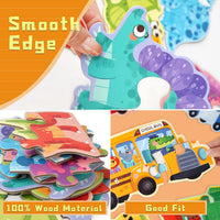 Wooden Jigsaw Puzzles for Toddlers Cartoon Animal Paper Puzzles Montessori Early Learning Education Toys Set Gifts Box for Kids