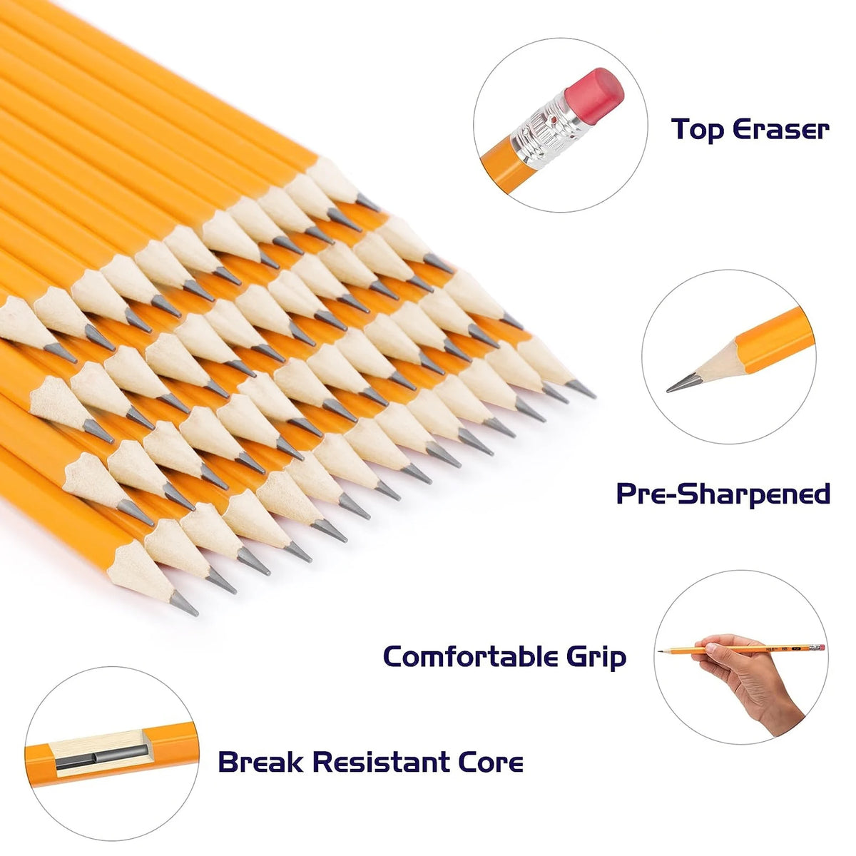 12-150pcs Bulk Pencils with Eraser top,2 HB Pencils for Writhing, Drawing and Sketching,Yellow Wood-Cased Pencils