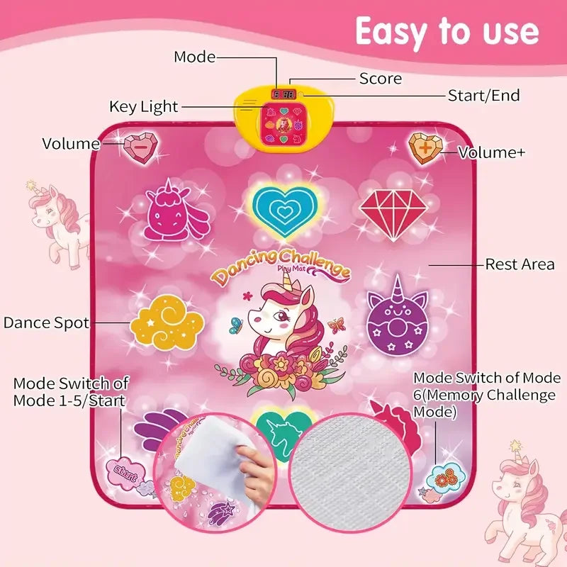 Unicorn Music Dance Mat Kids Electronic Dancing Blanket LED Score Board Floor Game Carpet Educational Toys Girl Birthday Gift