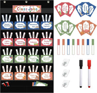 Class Jobs Pocket Chart Class Management Educational Pocket Chart with 70 Colorful Dry Erase Cards and 3 Hooks For Students