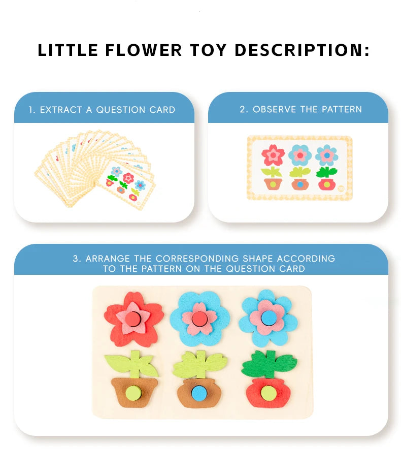Montessori DIY Wooden Flower Puzzle Board Game With Cards Shape Color Cognition & Matching Geometric Educational Toy For Kids