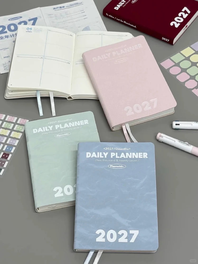 Planwith 2027 Weekly Planner A6 8-Grid Layout Hardcover Agenda Annual Tracker Month Plan Lunar Date Organizer for Adult Student