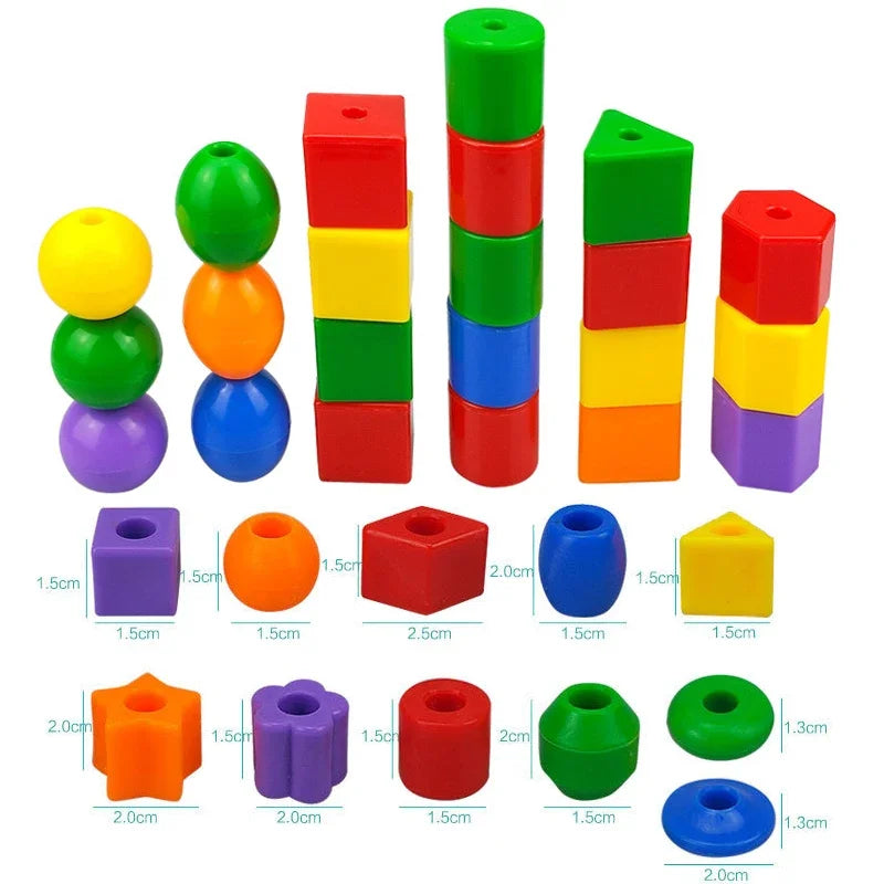 25Pcs Lacing Beads Toy with 3 Strings Montessori Threading Set Fine Motor Skill Educational Craft Activity for Kids Toddlers