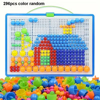 296/592pcs Mushroom Nail Building Blocks Puzzles,Game, Color Cognition Intellectual Educational Toys for Kids 3D Puzzle Game