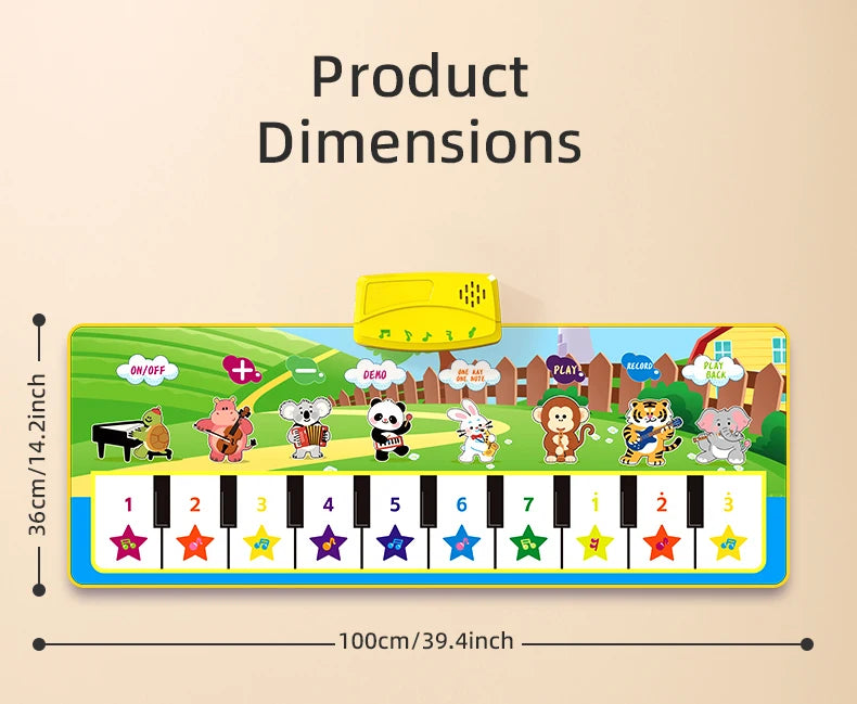 100x36cm Kids Music Piano Mat Toddlers Floor Keyboard Dance Mat with 8 Instrument Sounds Baby Carpet Educational Toys Kids Gifts
