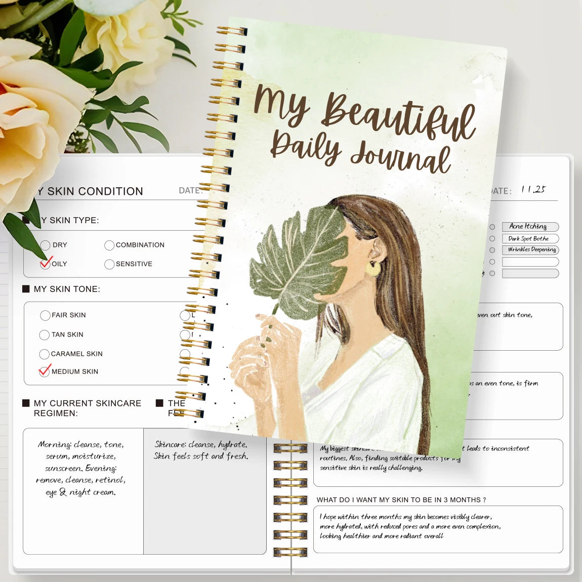 A5 Skincare Journal,Daily Beauty Routine & Product Tracker Notebook with Progress Notes,Self-Care Planner for Women and Teens