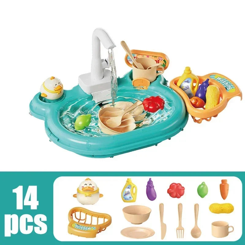 Children Puzzle Pretend Play Toys Dishwashing Basin Toys Gift Kitchen Interactive Toys 2-in-1 Slide Fishing Montessori Toy Gift