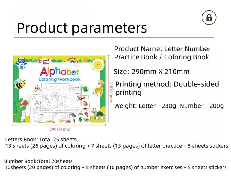Alphabet Practice Workbook For Kids Handwriting Tracing Picture Book with Stickers Pen Control Training Coloring Book