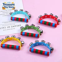 1PC Children's Intellectual Props Handbell Hand Bells With 5 Jingle Bells Wood Handle Musical Instrument Toy For Music Class