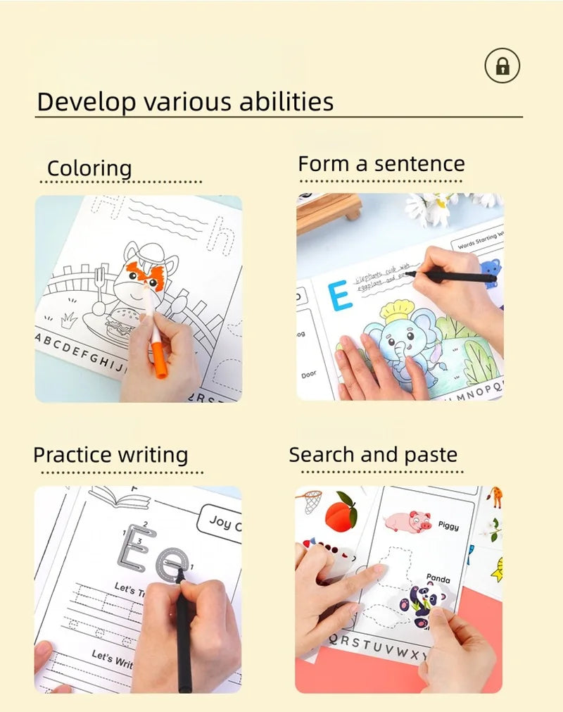 Alphabet Practice Workbook For Kids Handwriting Tracing Picture Book with Stickers Pen Control Training Coloring Book