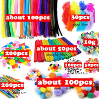 1000pcs Kids Crafts Art Supplies Kit Pipe Cleaners Pompoms Foam Stickers Feather Felt Cloth Button DIY Creative Craft Toy Gifts