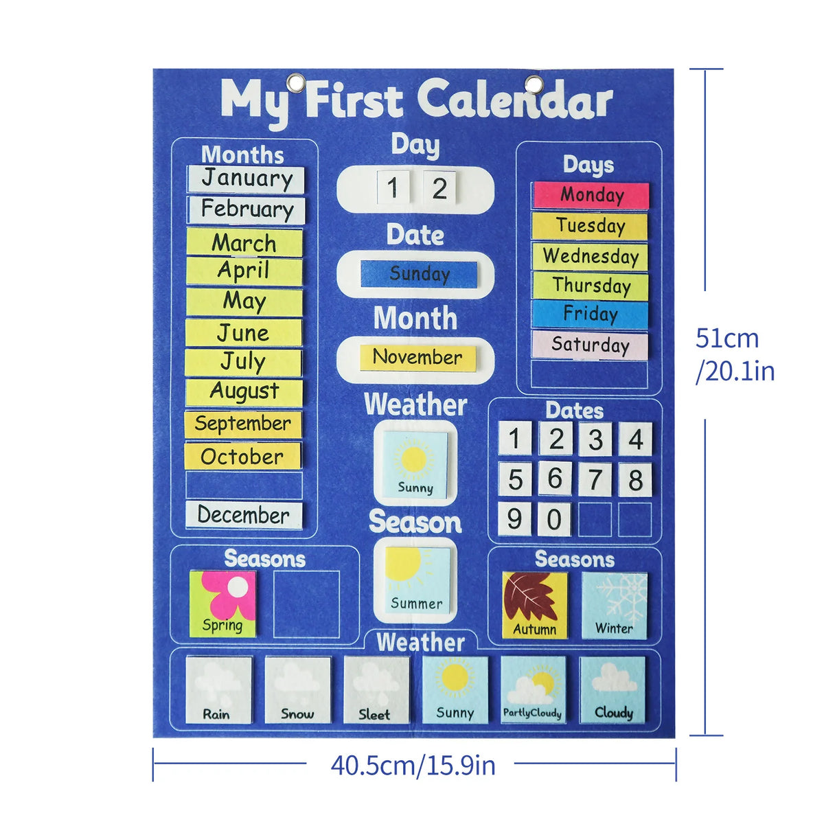 Children's Calendar Felt Board - Early Learning Wall Calendar with Weather Date Month Week Season Educational Charts for Kids