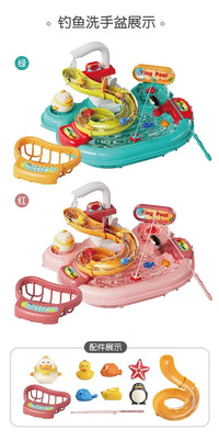 Children Puzzle Pretend Play Toys Dishwashing Basin Toys Gift Kitchen Interactive Toys 2-in-1 Slide Fishing Montessori Toy Gift