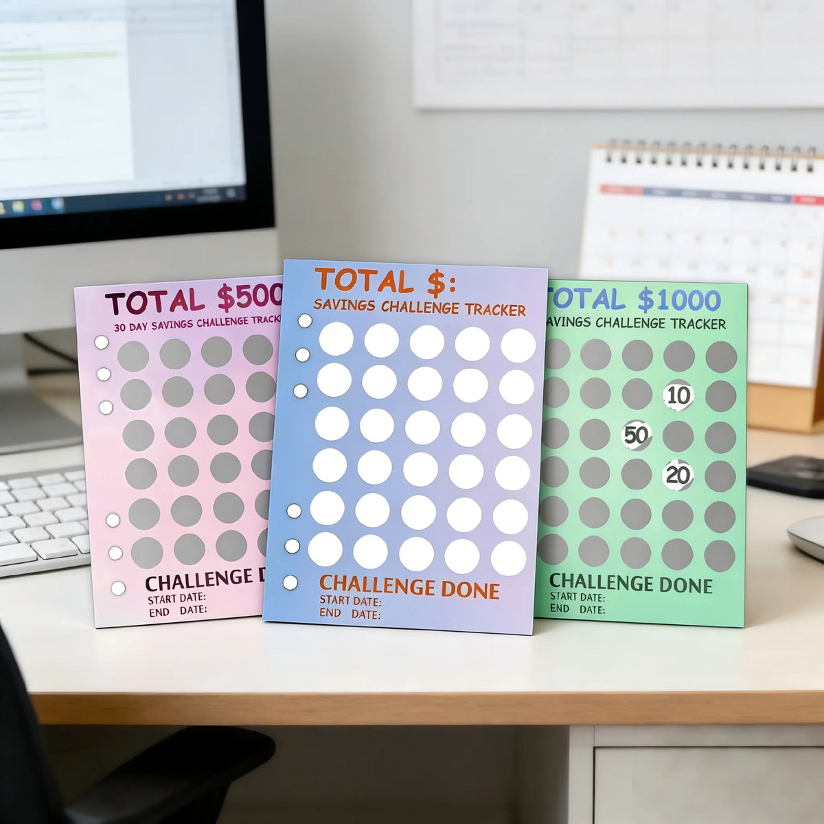Scratch Off Money Saving Challenge Binder Trackers for 6 Ring A5 Binders,4 Pcs Per Pack