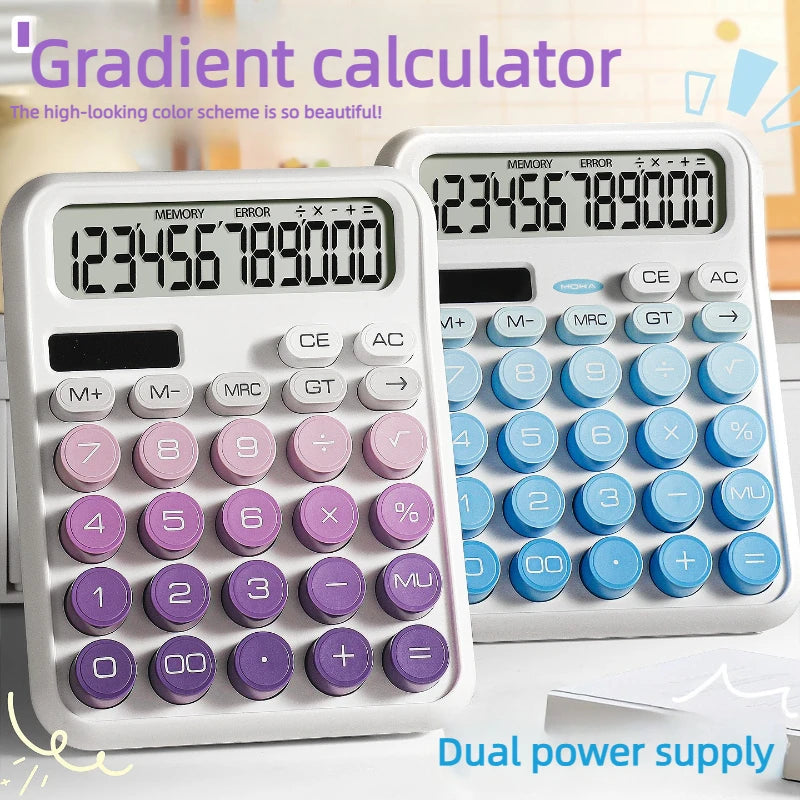 High Aesthetic Solar Calculator Gradient Color Button Battery Dual-Use Suitable for Home, School and Office Supplies