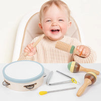 Montessori 6-in-1 Wooden Percussion Set - Music Discovery Kit for Toddlers 1-3 | Xylophone, Shakers, Sensory Toys & Gift