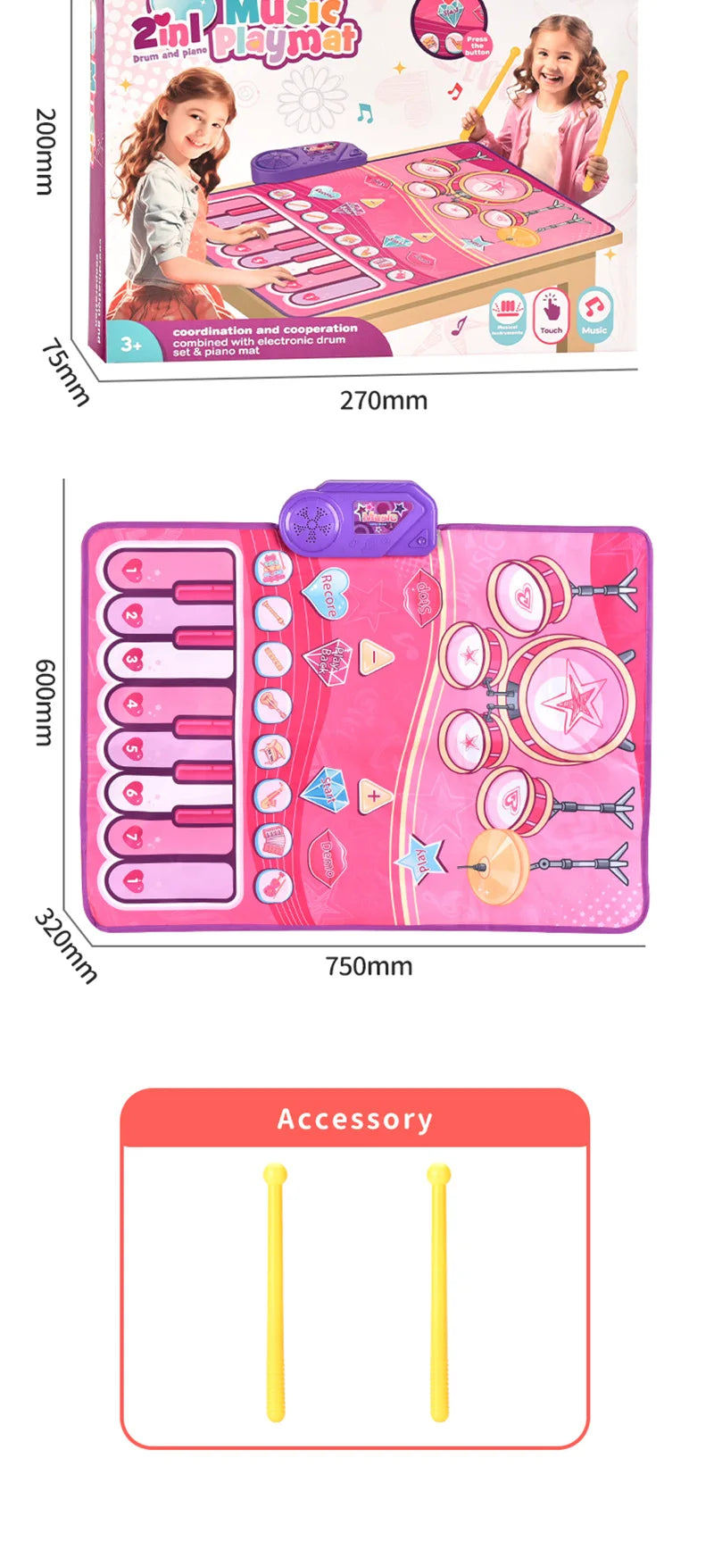 3IN1 Multifunctional Music Play Mat Piano Keyboard Dance Floor Drum Game Playmat Sensory Education Toys for Children Kids Gifts
