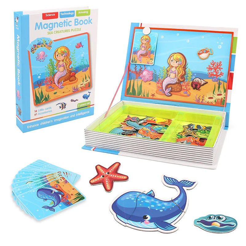Montessori Magnetic Busy Book 3D Cartoon Puzzles Jigsaw Funny Brain Training Game Educational Learning Toys for Kids Gift Xmas