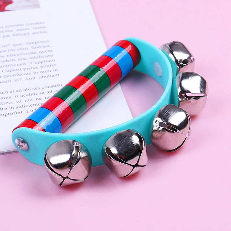 1PC Children's Intellectual Props Handbell Hand Bells With 5 Jingle Bells Wood Handle Musical Instrument Toy For Music Class