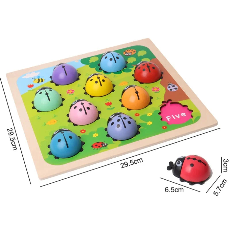 Montessori Counting Beetle Wooden Educational Toys for Kids Ladybug Stick Counting Game Math Toy Number Learning Early Education