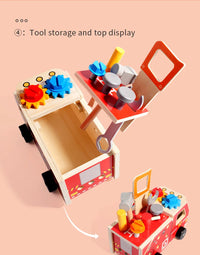 Wooden Montessori Fire Truck - Nut Screw Disassembly Assembly Tool Car, STEM Toy for Toddlers to Develop Hands-On Skills