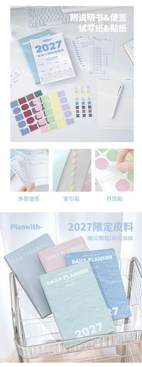 Planwith 2027 Weekly Planner A6 8-Grid Layout Hardcover Agenda Annual Tracker Month Plan Lunar Date Organizer for Adult Student