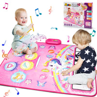90x70cm Unicorn Music Mat Kid Toddler Mat Piano Keyboard and Drum 2 in 1 Toys Dance Mat 8 Instruments Sound Educational Toys