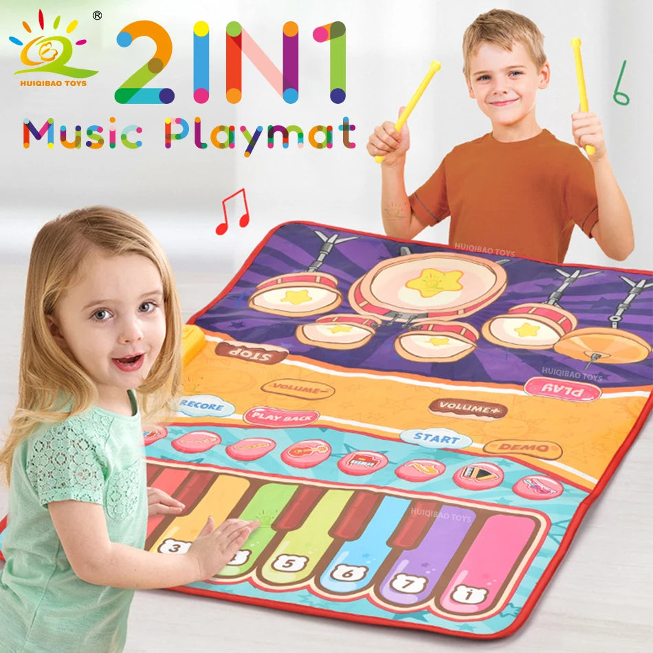 3IN1 Multifunctional Music Play Mat Piano Keyboard Dance Floor Drum Game Playmat Sensory Education Toys for Children Kids Gifts