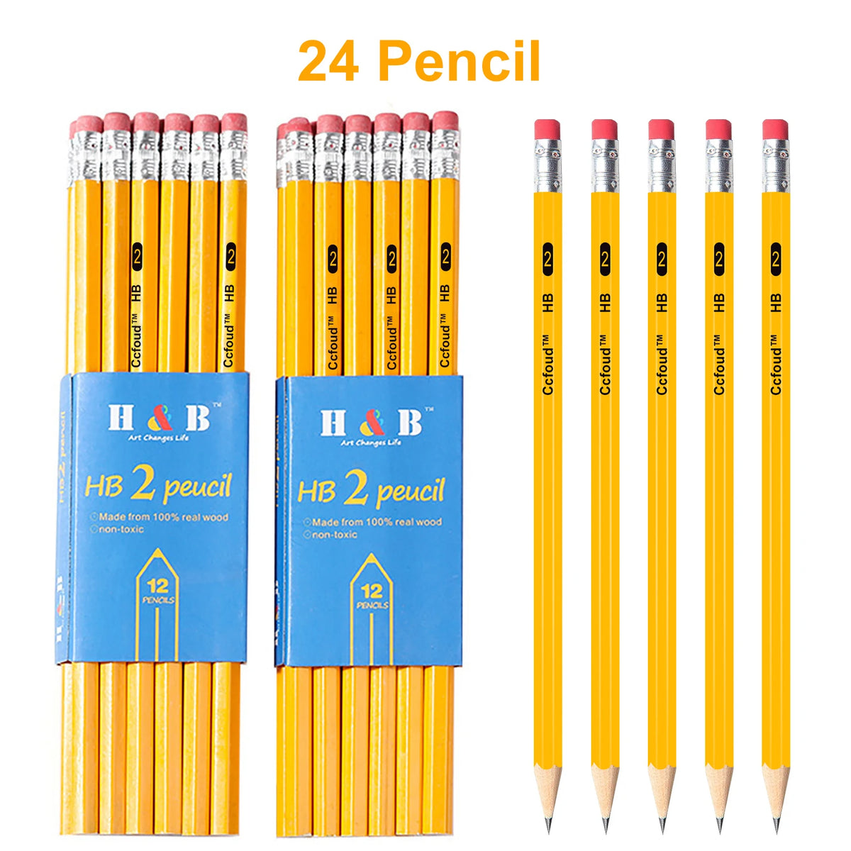 12-150pcs Bulk Pencils with Eraser top,2 HB Pencils for Writhing, Drawing and Sketching,Yellow Wood-Cased Pencils