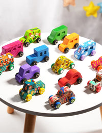 DIY handmade wooden graffiti car, children's colorful painting and coloring model, toy, three-dimensional coloring building bloc