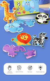 Wooden Jigsaw Puzzles for Toddlers Cartoon Animal Paper Puzzles Montessori Early Learning Education Toys Set Gifts Box for Kids