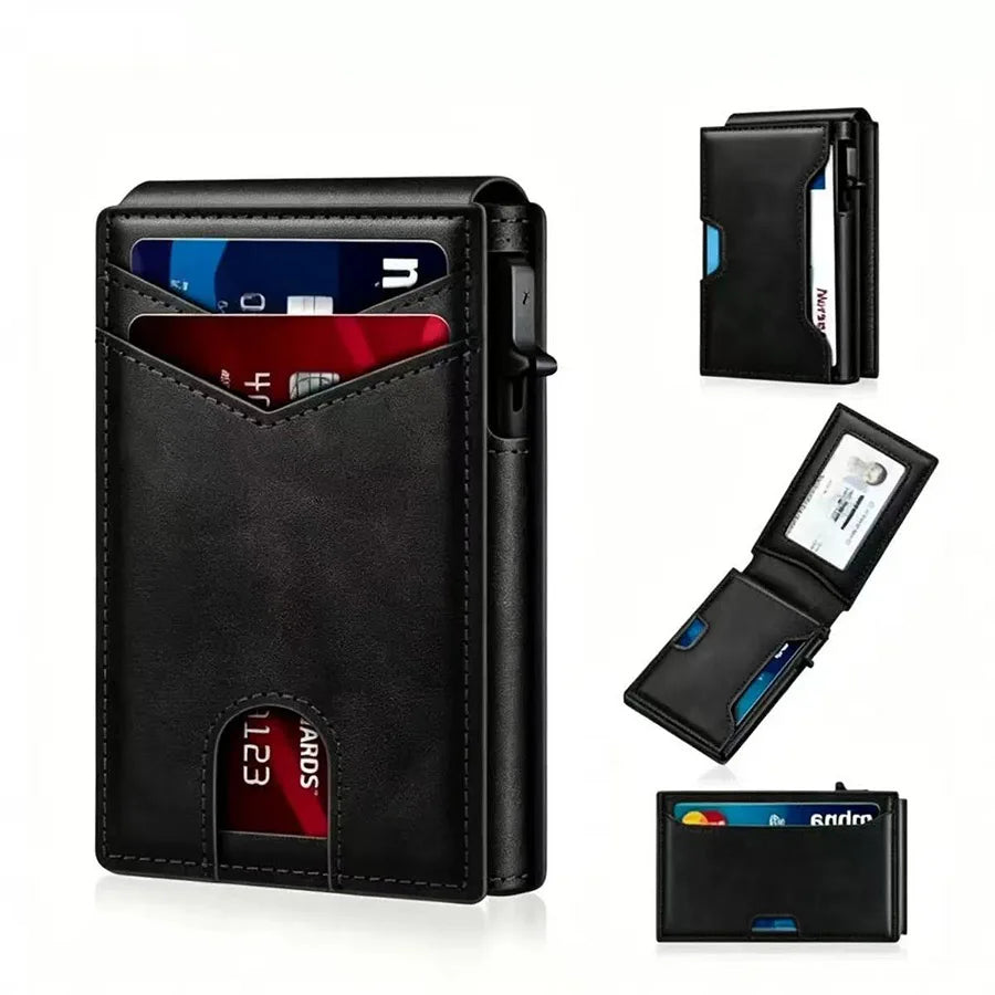 Men Carbon Fiber RFID Blocking Pop Up Wallet, Slim Minimalist Credit Card Holder Multi Slots Portable Business Card Purse