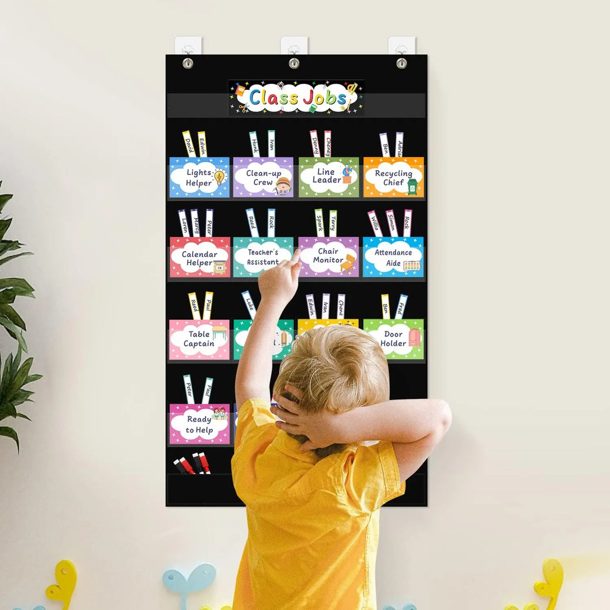 Class Jobs Pocket Chart Class Management Educational Pocket Chart with 70 Colorful Dry Erase Cards and 3 Hooks For Students