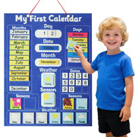 Children's Calendar Felt Board - Early Learning Wall Calendar with Weather Date Month Week Season Educational Charts for Kids