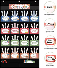 Class Jobs Pocket Chart Class Management Educational Pocket Chart with 70 Colorful Dry Erase Cards and 3 Hooks For Students