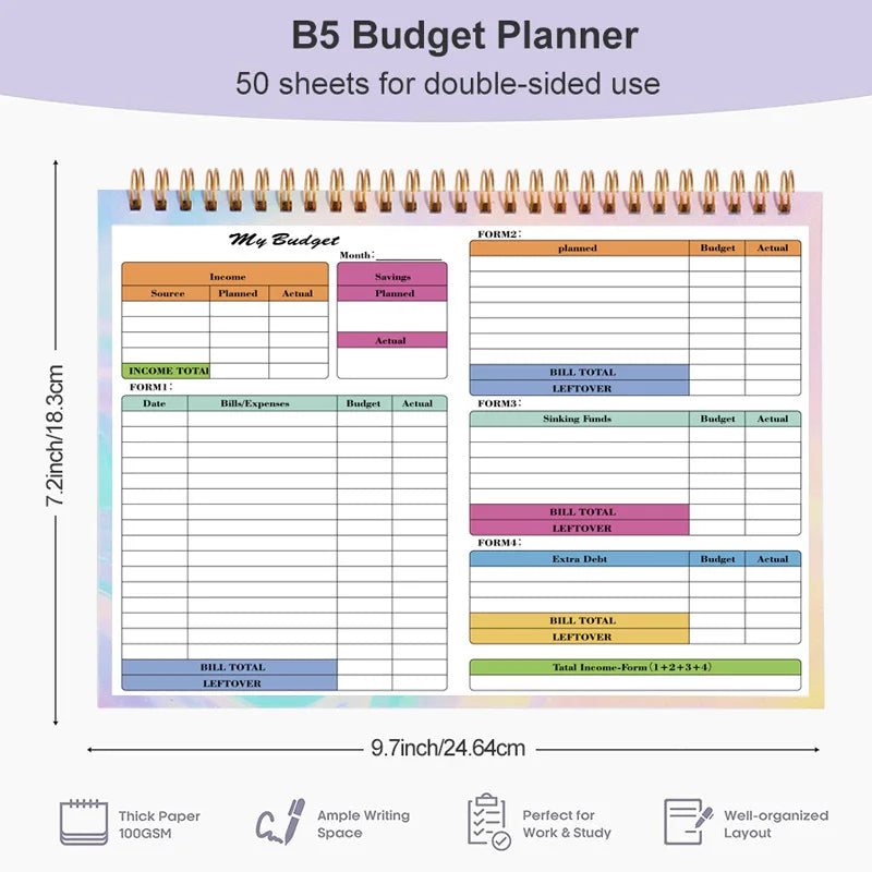 B5 Spiral Household Expense Account Book Daily Weekly Finance Budget Planner Cash Income Expenditure Saving Tracker Notebook