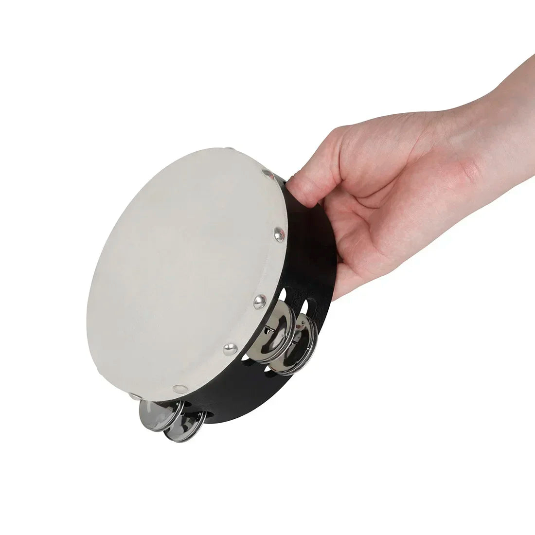 IRIN 2 Pcs Orff Tambourine 6 + 8 Inch Drums Hand-Ranked Bell Drum Double Row Sheepskin Hand-Shake Wooden Music Education Drums