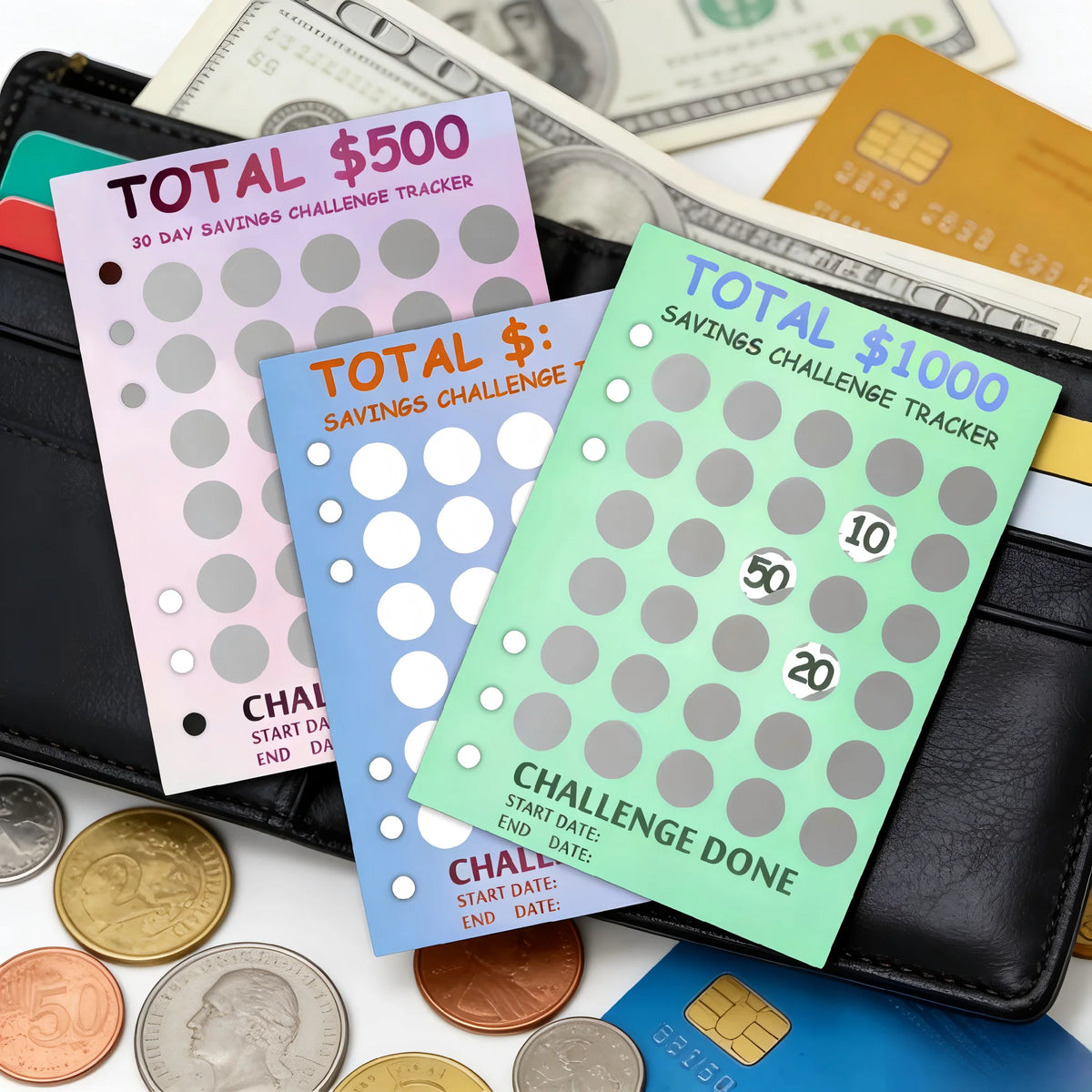 Scratch Off Money Saving Challenge Binder Trackers for 6 Ring A5 Binders,4 Pcs Per Pack