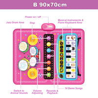 90x70cm Unicorn Music Mat Kid Toddler Mat Piano Keyboard and Drum 2 in 1 Toys Dance Mat 8 Instruments Sound Educational Toys