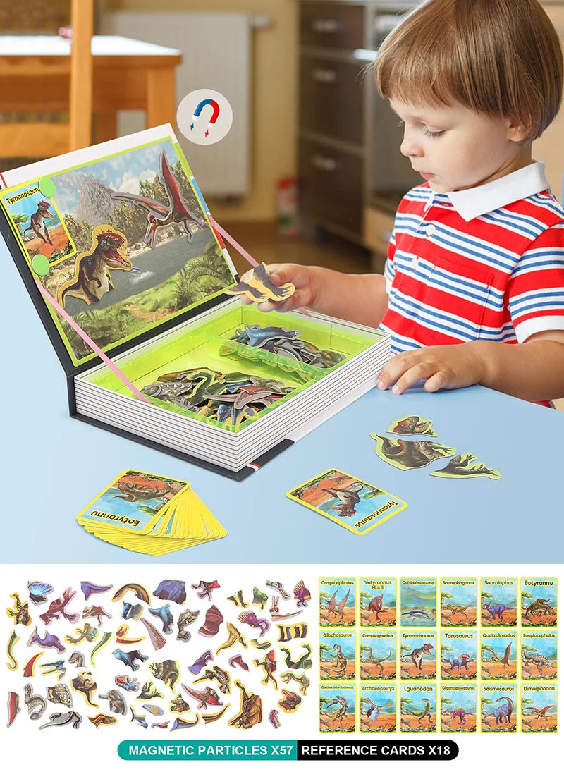 Montessori Magnetic Busy Book 3D Cartoon Puzzles Jigsaw Funny Brain Training Game Educational Learning Toys for Kids Gift Xmas